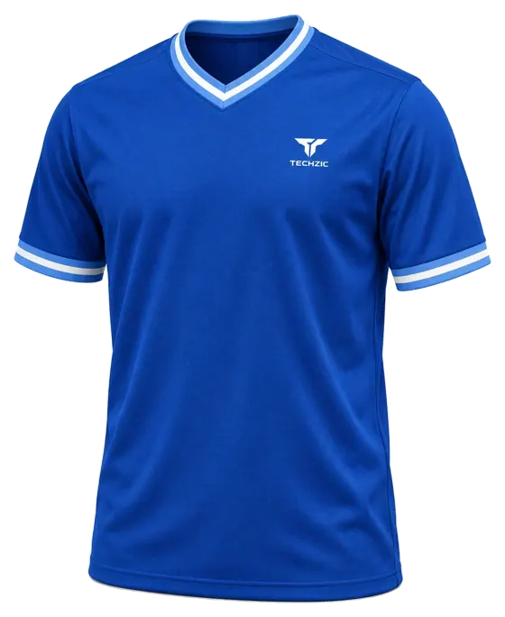 TECHZIC Striped V-Neck Team Jersey in Royal / Sky / White