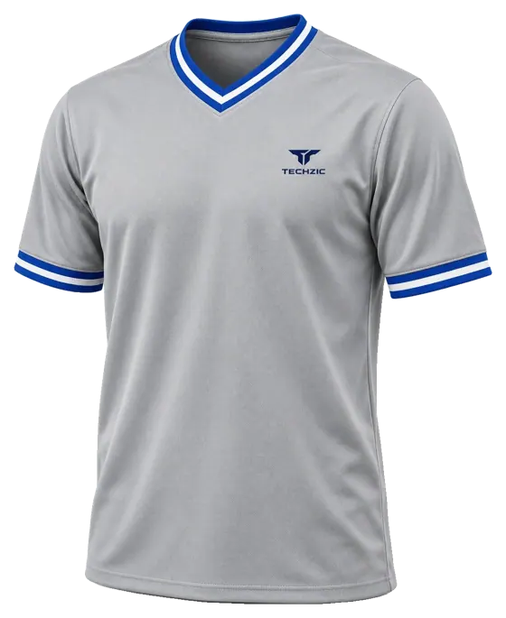 TECHZIC Striped V-Neck Team Jersey in Grey / Royal / White
