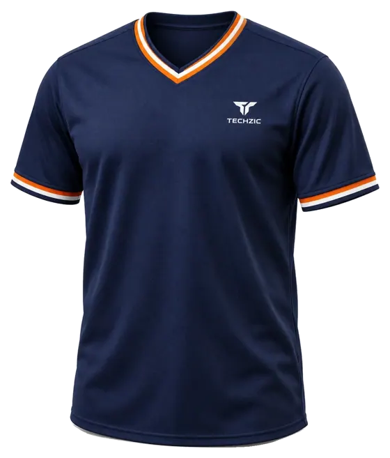 TECHZIC Striped V-Neck Team Jersey in Navy / Orange / White