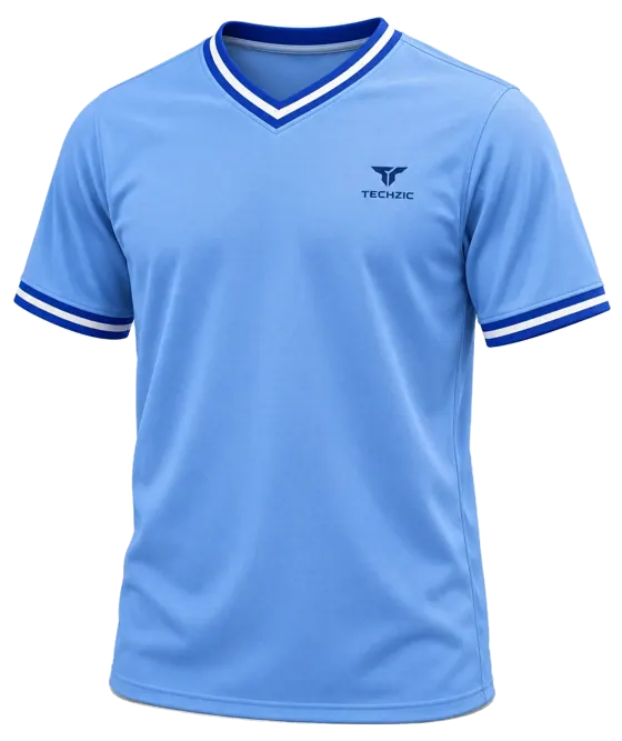 TECHZIC Striped V-Neck Team Jersey in Sky / Royal / White