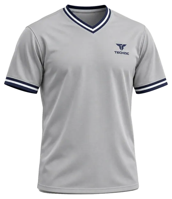 TECHZIC Striped V-Neck Team Jersey in Grey / Navy / White