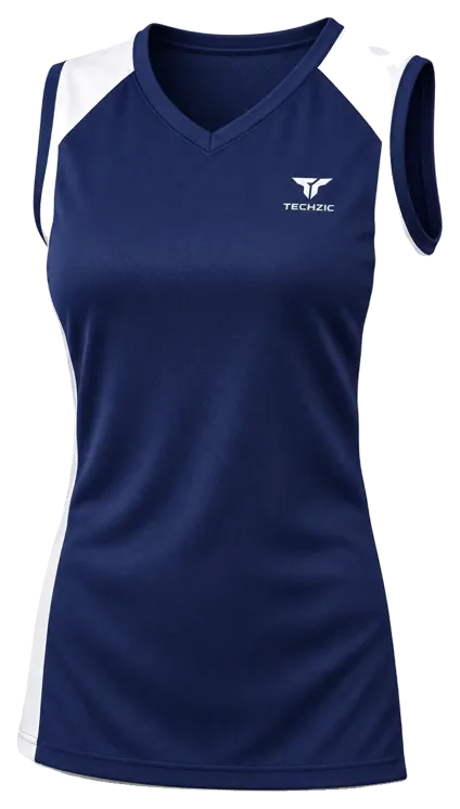 TECHZIC Ladies Sleeveless Team Jersey in Navy / White