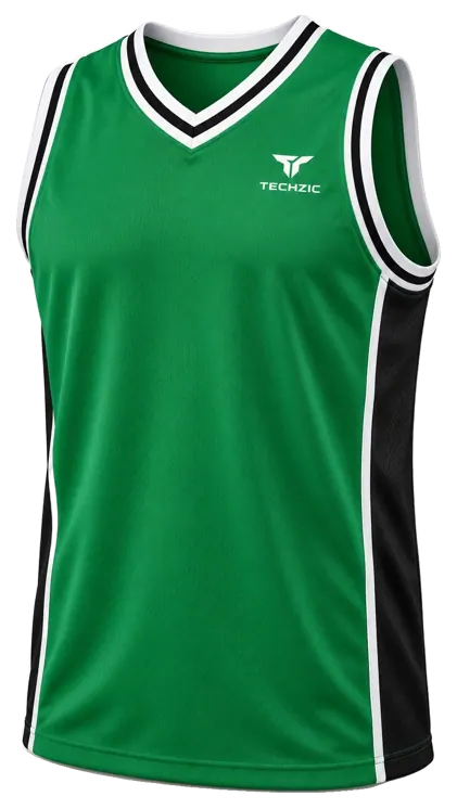 TECHZIC Pro Wrap-Neck Panel Basketball Jersey in Kelly / Black / White