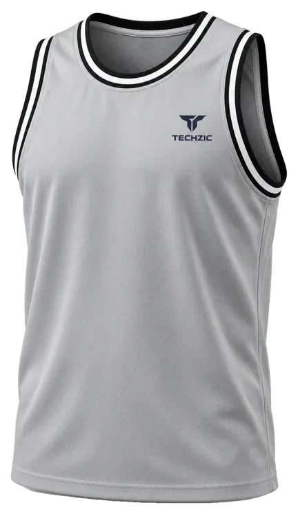 TECHZIC Pro Rib-Trim Basketball Jersey - Grey / Black / White