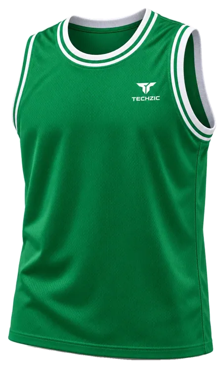 TECHZIC Pro Rib-Trim Basketball Jersey in Kelly / White