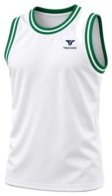 TECHZIC Pro Rib-Trim Basketball Jersey in White / Kelly