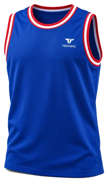 TECHZIC Pro Rib-Trim Basketball Jersey in Royal / Red / White