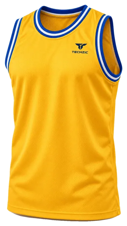 TECHZIC Pro Rib-Trim Basketball Jersey in Gold / Royal / White