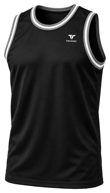 TECHZIC Pro Rib-Trim Basketball Jersey in Black / Grey / White