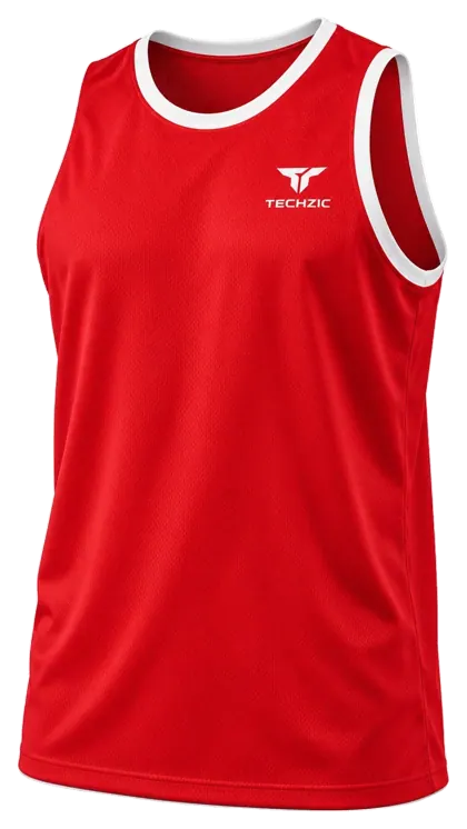 TECHZIC Classic Bound-Trim Basketball Jersey in Red / White