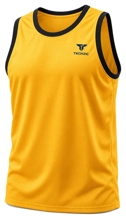 TECHZIC Classic Bound-Trim Basketball Jersey in Gold / Black