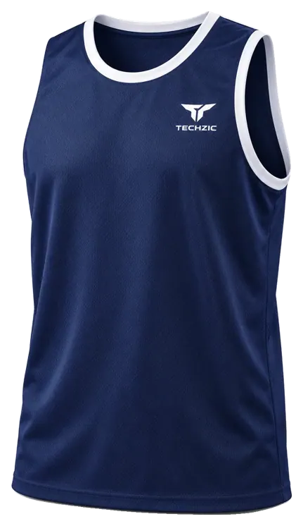 TECHZIC Classic Bound-Trim Basketball Jersey in Navy / White