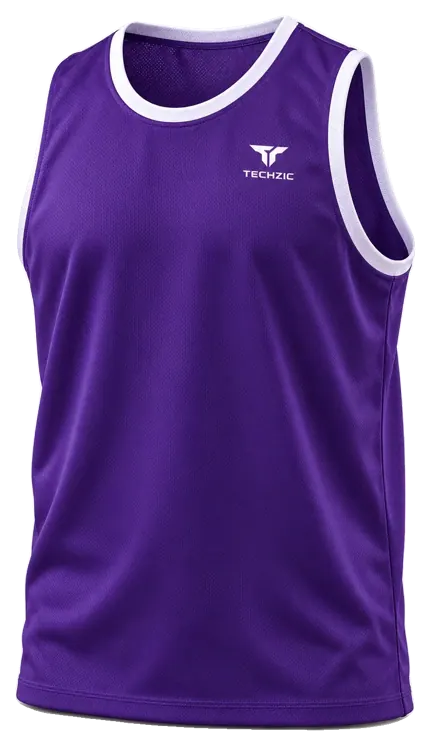 TECHZIC Classic Bound-Trim Basketball Jersey in Purple / White