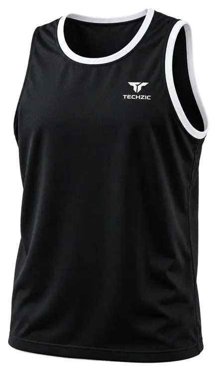 TECHZIC Classic Bound-Trim Basketball Jersey in Black / White