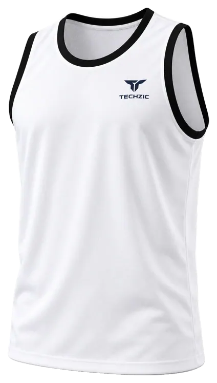 TECHZIC Classic Bound-Trim Basketball Jersey in White / Black