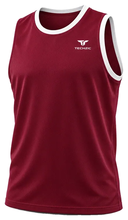 TECHZIC Classic Bound-Trim Basketball Jersey in Maroon / White