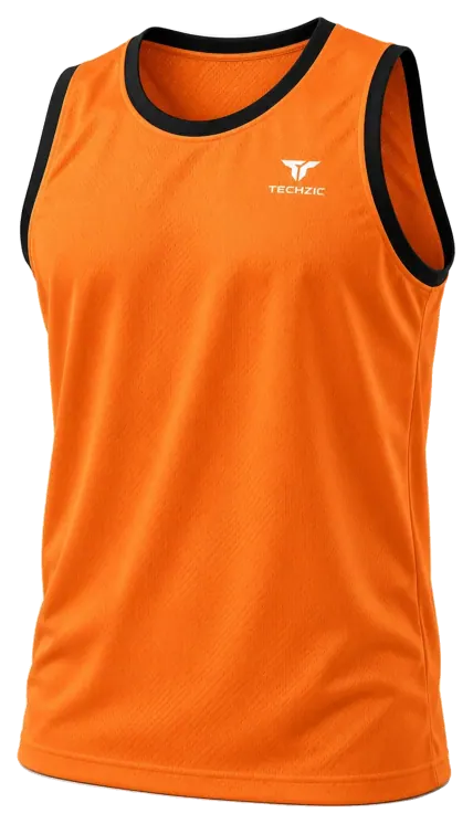 TECHZIC Classic Bound-Trim Basketball Jersey in Orange / Black