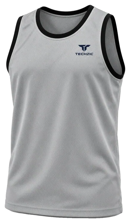 TECHZIC Classic Bound-Trim Basketball Jersey in Grey / Black