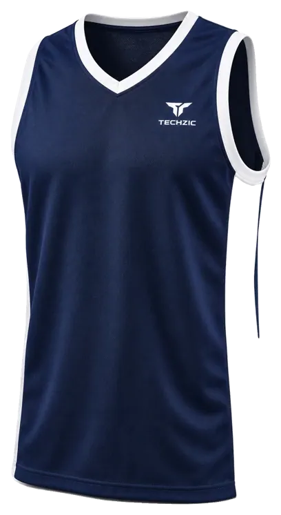TECHZIC V-Neck Side-Panel Basketball Jersey in Navy / White