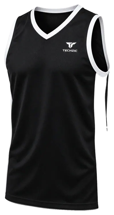 TECHZIC V-Neck Side-Panel Basketball Jersey in Black / White