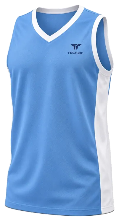 TECHZIC V-Neck Side-Panel Basketball Jersey in Sky / White