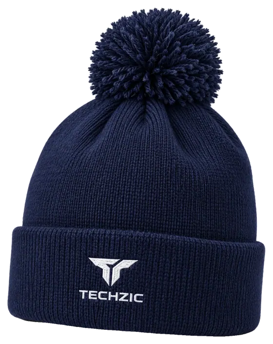 TECHZIC Pom-Pom Team Beanie in Navy