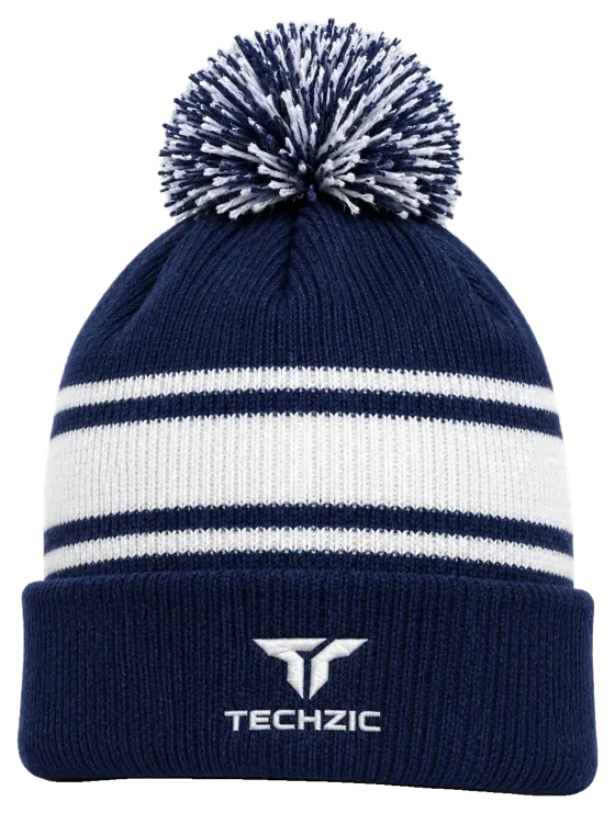 TECHZIC Pom-Pom Team Beanie in Navy / White