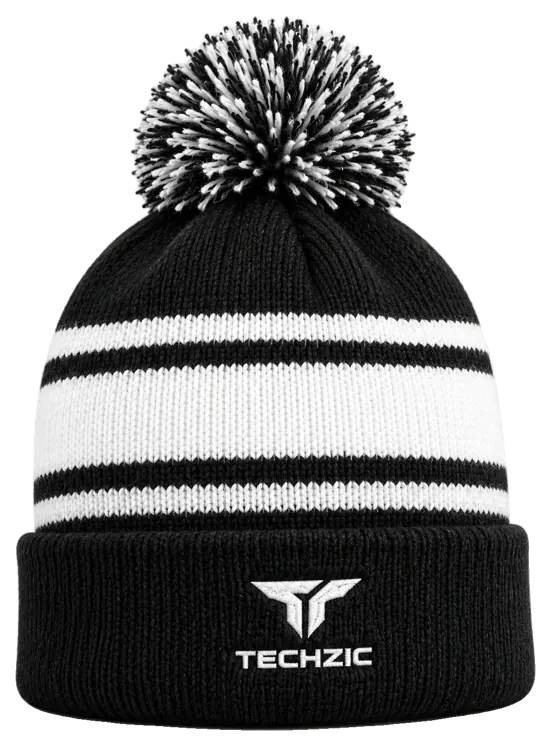 TECHZIC Pom-Pom Team Beanie in Black / White