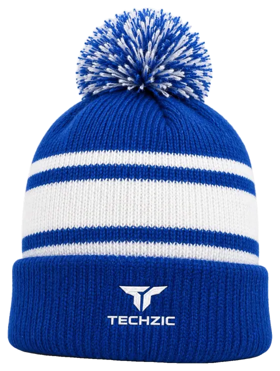 TECHZIC Pom-Pom Team Beanie in Royal / White