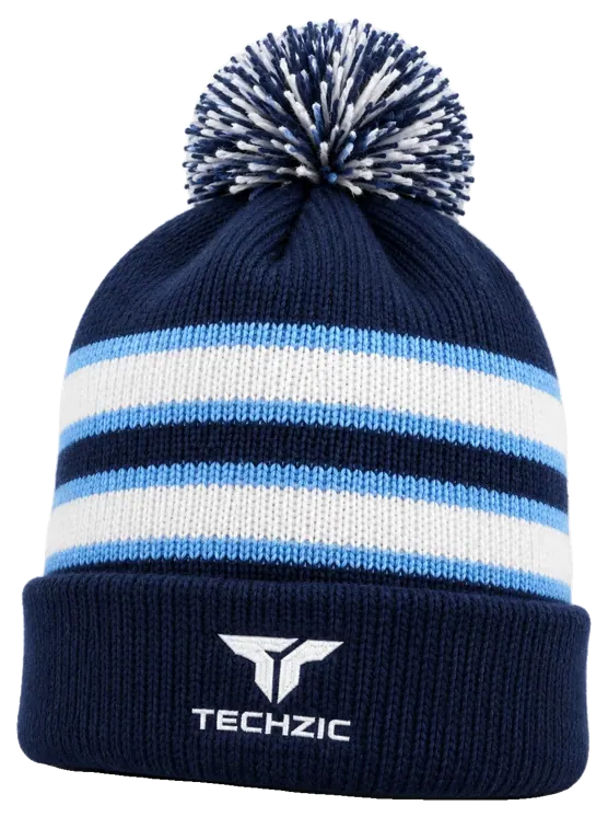 TECHZIC Pom-Pom Team Beanie in Navy / Sky / White - Double Band