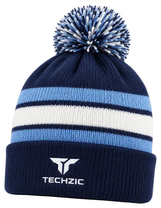 TECHZIC Pom-Pom Team Beanie in Navy / Sky / White