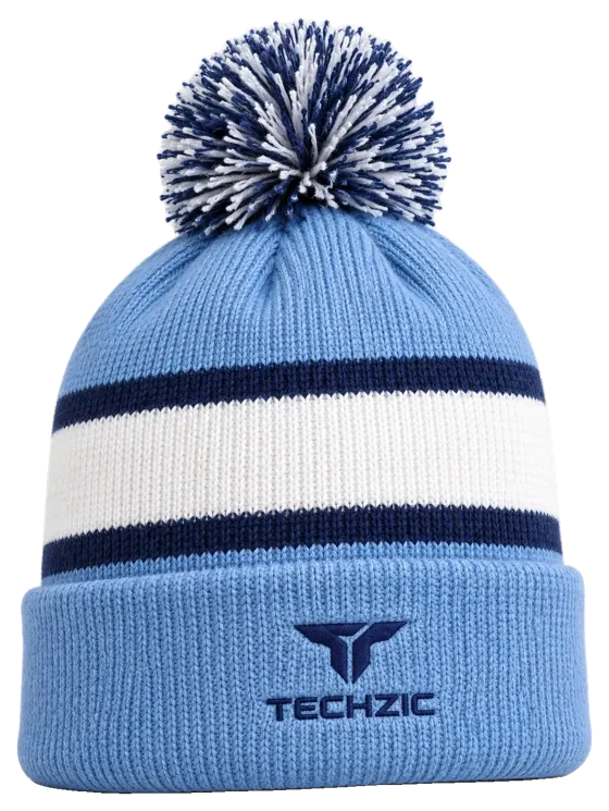 TECHZIC Pom-Pom Team Beanie in Sky / Navy / White