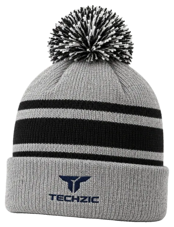TECHZIC Pom-Pom Team Beanie in Heather Grey / Black