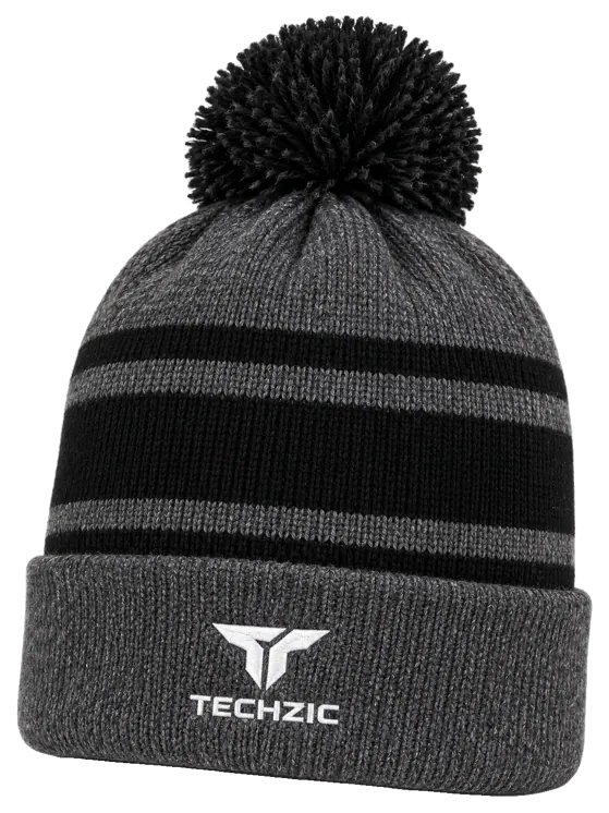 TECHZIC Pom-Pom Team Beanie in Heather Charcoal / Black
