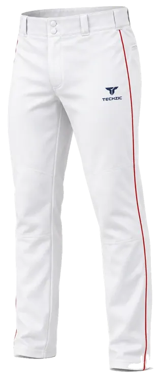 TECHZIC Piped Tapered Pro Baseball Pants in White / Red