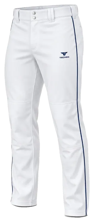 TECHZIC Piped Tapered Pro Baseball Pants in White / Navy