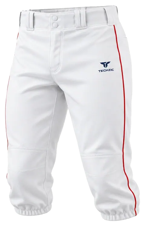 TECHZIC Piped Tapered Knicker Baseball Pants in White / Red