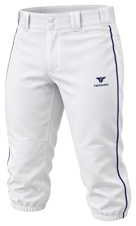 TECHZIC Piped Tapered Knicker Baseball Pants in White / Navy