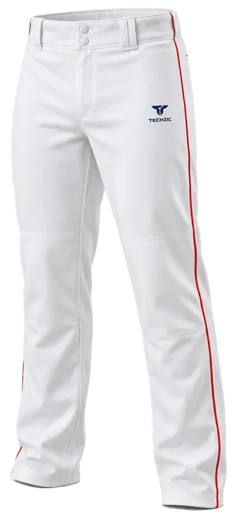 TECHZIC Piped Relaxed Pro Baseball Pants in White / Red