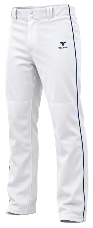 TECHZIC Piped Relaxed Pro Baseball Pants in White / Navy