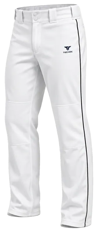 TECHZIC Piped Relaxed Pro Baseball Pants in White / Black
