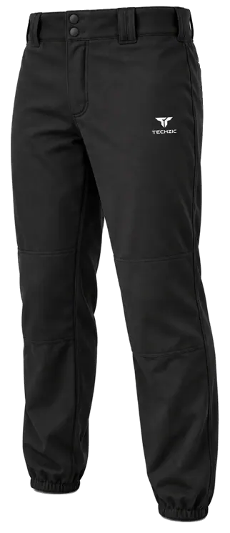 TECHZIC Relaxed Pro Elastic-Hem Baseball Pants in Black