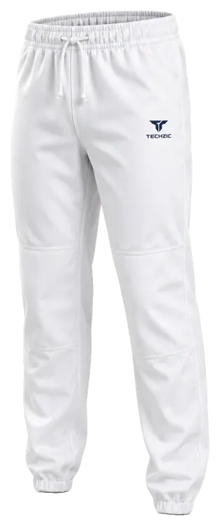 TECHZIC Drawstring Elastic-Hem Baseball Pants in White