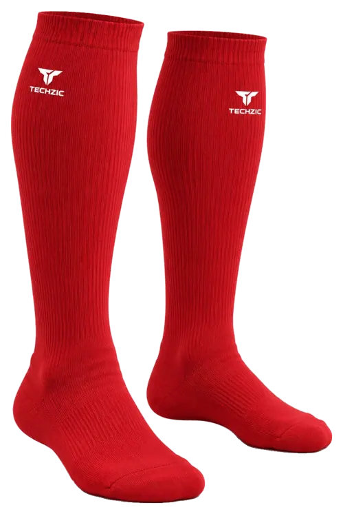 TECHZIC Classic Knee-High Baseball Socks in Red