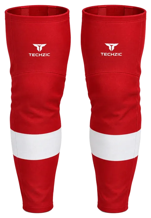 TECHZIC Pro Cut-and-Sew Hockey Socks - C1100-000 in Red / White · Design 1