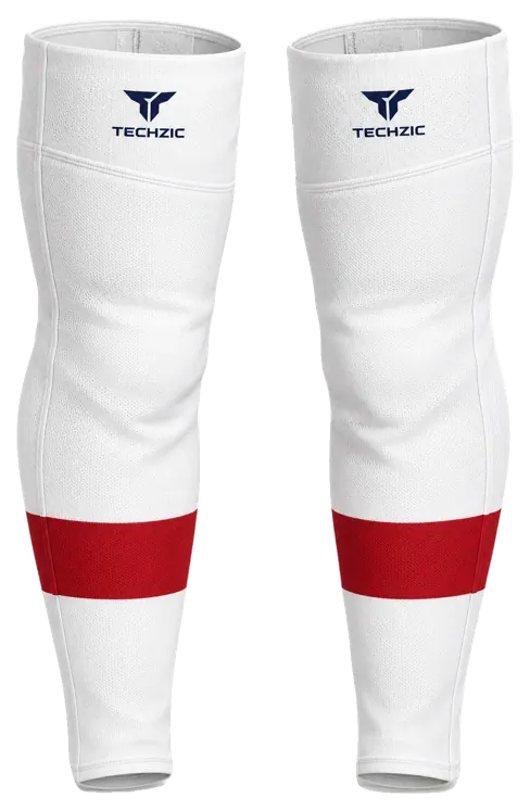 TECHZIC Pro Cut-and-Sew Hockey Socks - C1100-000 in White / Red