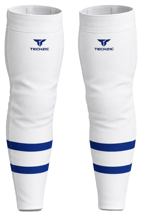 TECHZIC Pro Cut-and-Sew Hockey Socks - C1100-000 in White / Royal Blue · Design 1