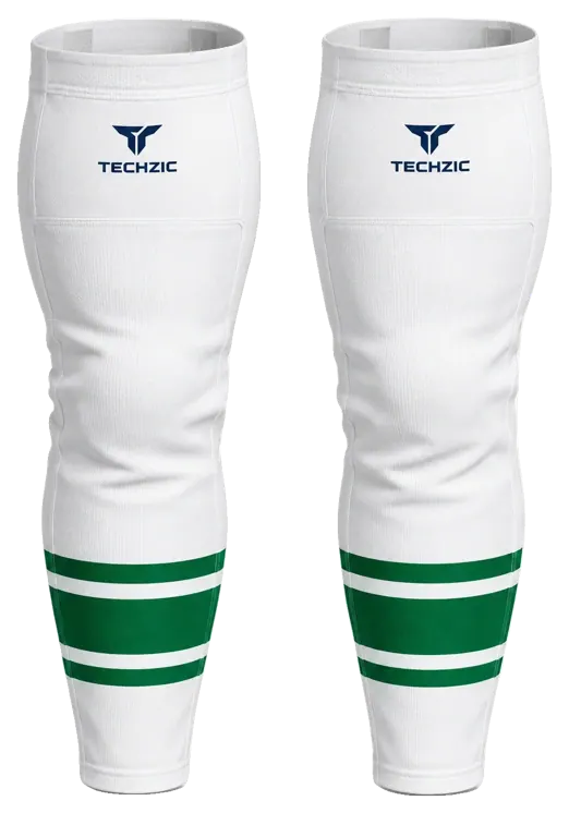 TECHZIC Pro Cut-and-Sew Hockey Socks - C1100-000 in White / Kelly Green