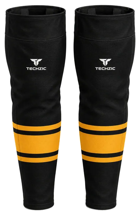 TECHZIC Pro Cut-and-Sew Hockey Socks - C1100-000 in Black / Gold