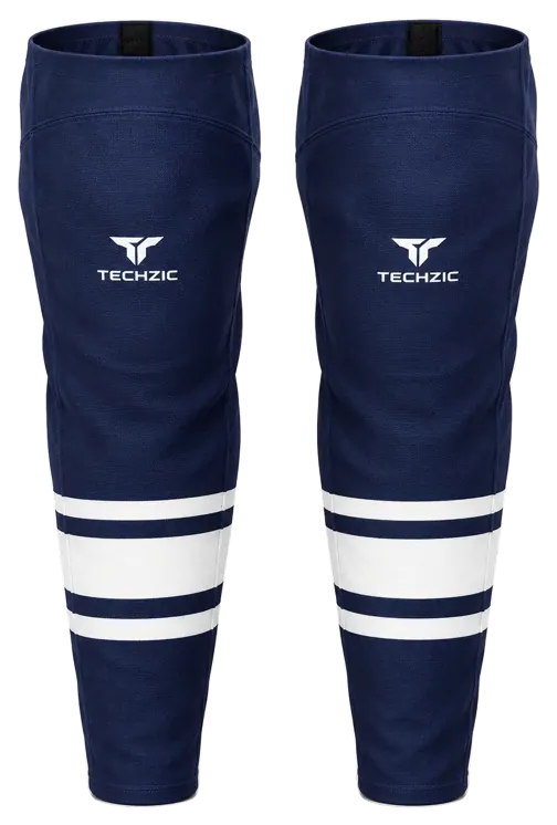 TECHZIC Pro Cut-and-Sew Hockey Socks - C1100-000 in Navy / White · Design 1